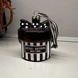 Henri Bendel Centennial Stripe Hat Box Glass Christmas Ornament 2.25"